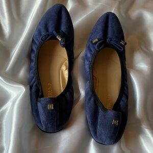 Ivanka Trump Navy Suede Bow Accent Ballet Flats